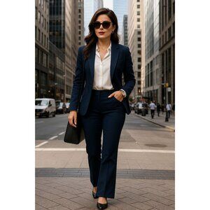 7th Avenue Size 14 Navy Flare Dress Pants Classic Officewear Chic City Style